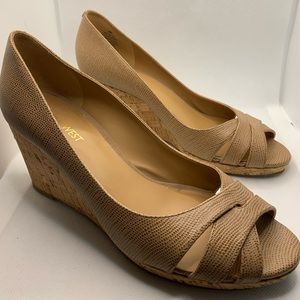 Nine West Tan Taupe Cork Wedge Heels